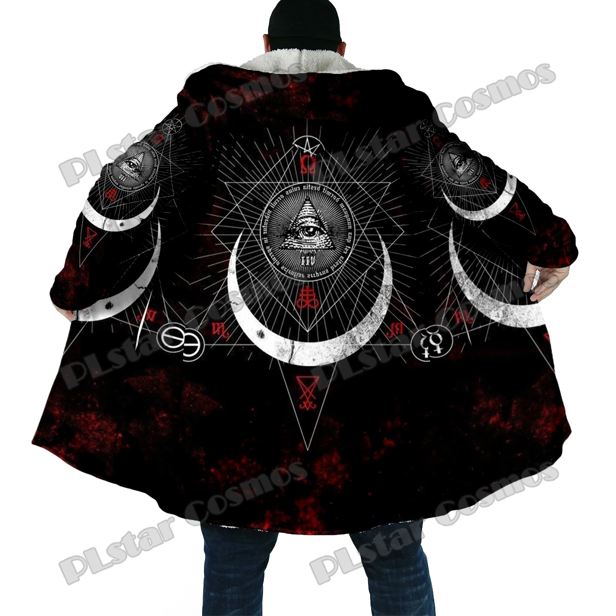 Winter Fashion Men's cloak Samurai Oni Mask Tattoo 3D Printed Thick Fleece Hooded Cloak Unisex Casual Warm Cape Coat DP59