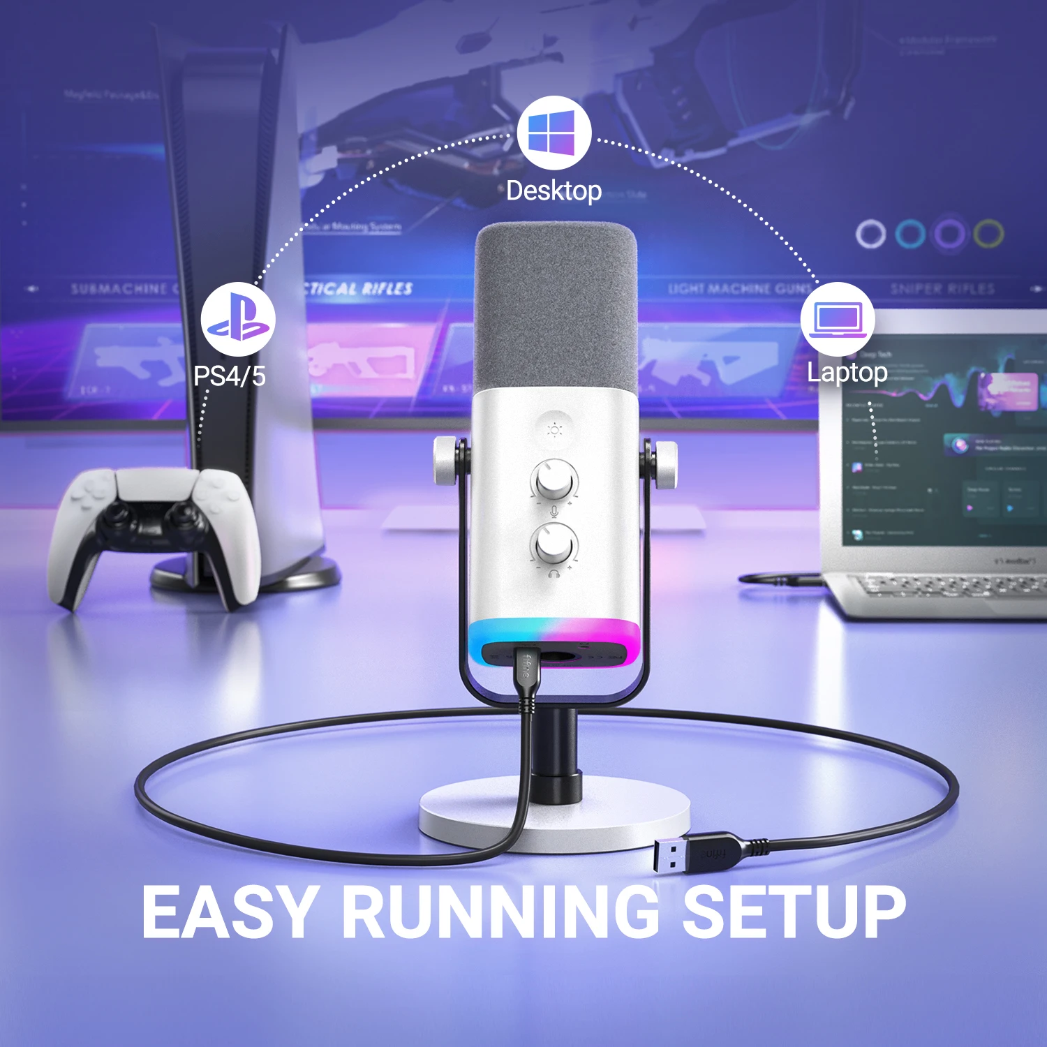 FIFINE XLR/USB 다이나믹 마이크헤드폰 잭/RGB/음소거 포함,스트리밍 게임 녹화용 마이크 PS4/PS5 Ampligame AM8W