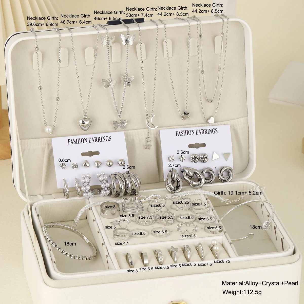 53 Pcs Boho Vintage Jewelry Sets For Women Elegant Silver Color Pearl Zircon Geometric Earring Ring Necklace Bracelet Daily Wear