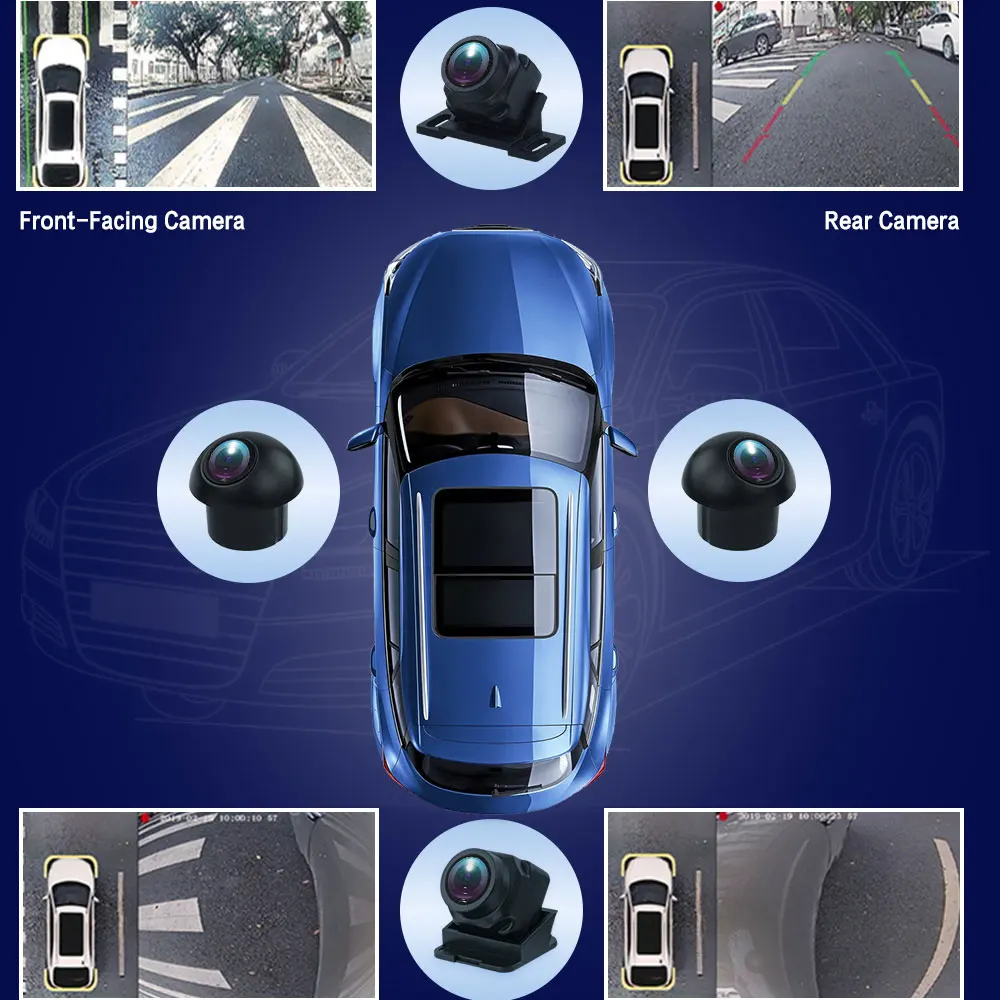 JUSTNAVI HD 3D 360 dash cam car bird view system 4 camera 360 720P panoramic 225 3D surround for Android car radio dash cam accessory set car dvr monitor