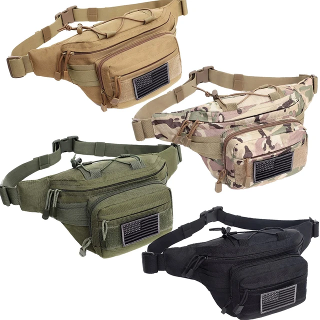 Tactical Fanny Packs, Military Waist Bag Utility Hip Belt Bags for Hiking  Climbing Fishing Cycling Hunting with U.S Patch (Black+Black)