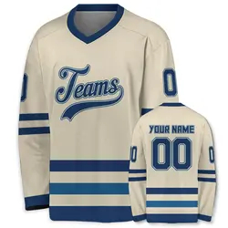 Personalized Cream Navy V - Neck Hockey Jersey - Custom Team Name & Number Sports Uniform for All Ages (Cream Blue)