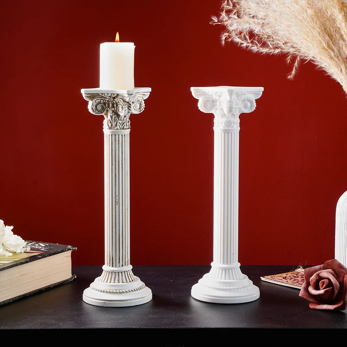 1PC, European retro Roman column-shaped decorative candlestick, central decorative item on the desktop