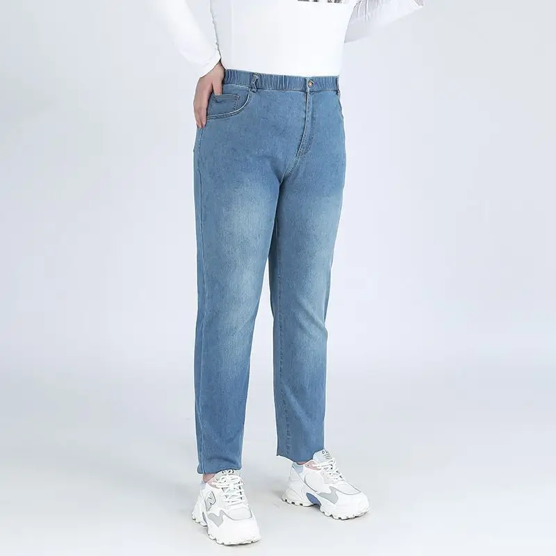 Classic Blue Women Pant Jeans 9XL 140KG 7XL 6XL Plus Size Large High Waist Elastic Denim Pants Female Casual Slim Fit Trousers 2