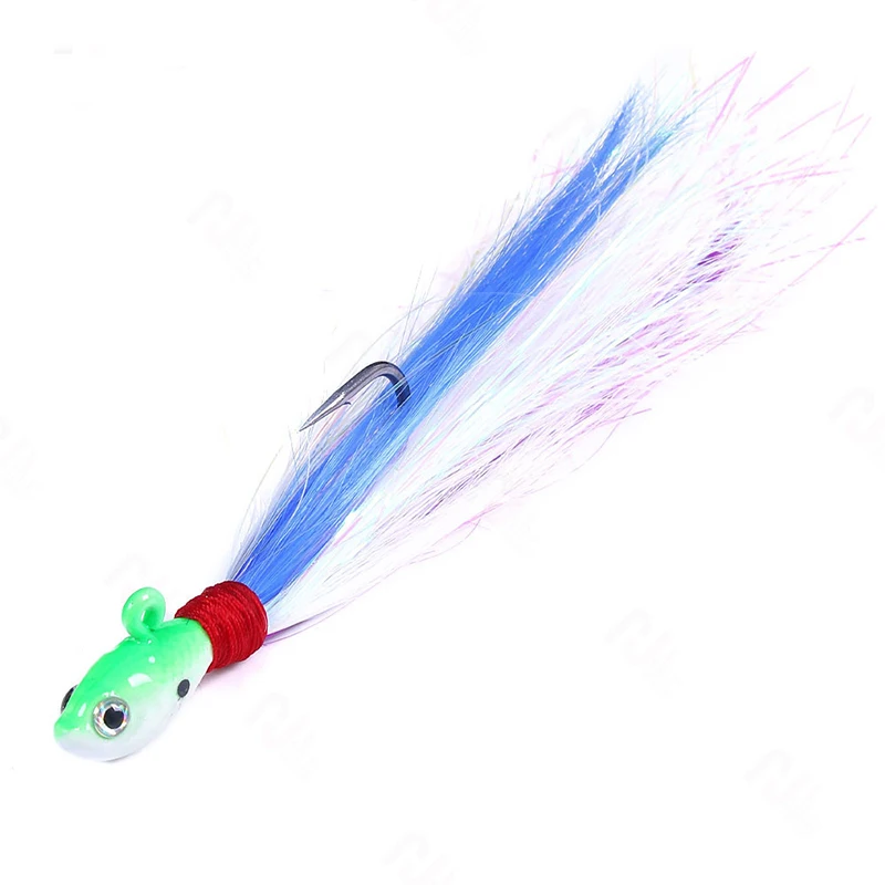 1 piece 7g 10g 14g 21g 28g Bass Fishing Lure Buck Tail Jig Hook Bait Deer Hair Feather Hook