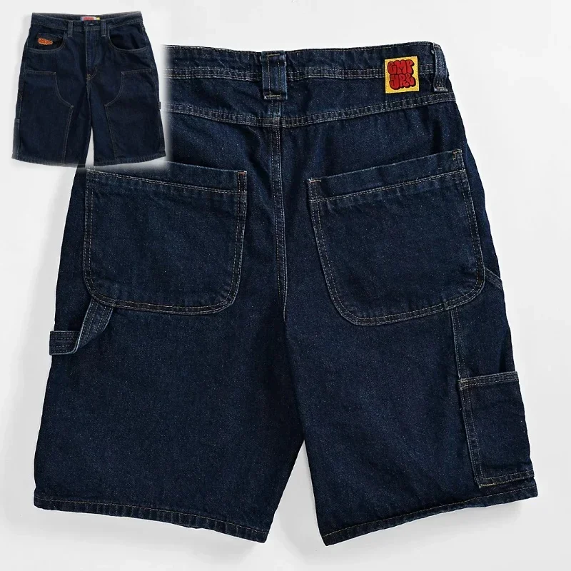 

American New Gray Cowboy Skateboard Shorts Men's Cartoon Embroidery Design Loose Jeans Wide-leg Pants Street Y2K Couple Pants