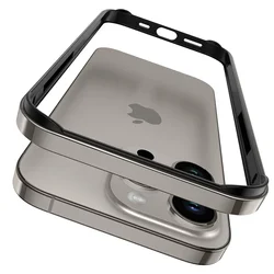 Enhanced Shockproof Metal Bumper Case with Silicone Frame and Alloy Design - iPhone 16 (Titanium Gray)