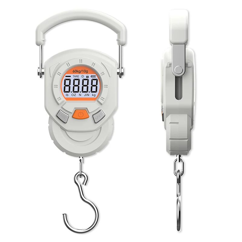 Balance digitale LCD portable 60kg précision 10g pour bagages et pesée poissons avec crochet suspendu