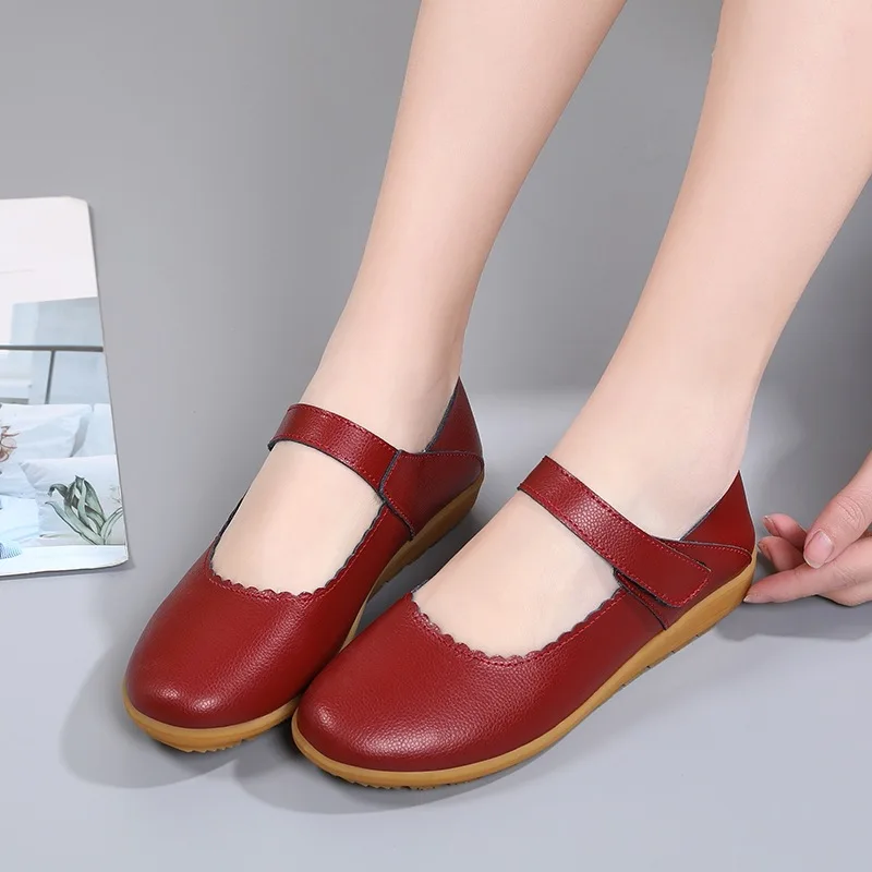 Summer Genuine Leather Women Loafers Slip On Plus Size Flat Shoes Women Causal Shoes Female Breathable Flats Ballet Shoes