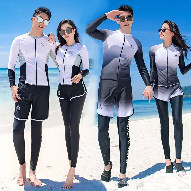 

Women Men's 3-5 Piece Rash Guard with Boy Shorts Long Sleeve Zipper Swimsuit Bathing Suit Wetsuit Beachwear Tankini Tracksuit