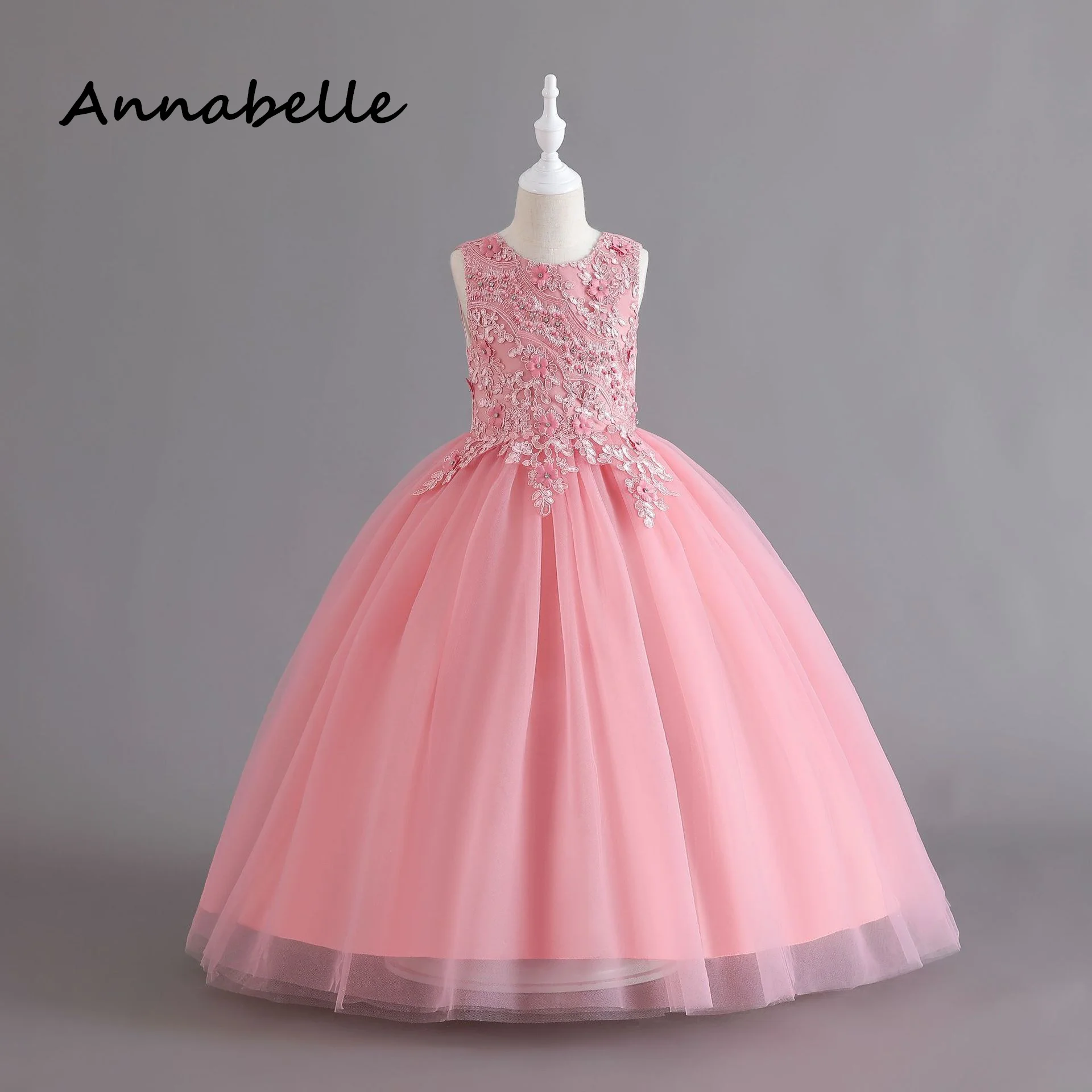 

Annabelle Flower Girl Princess Dress Baby Girl Ceremony Birthday Puffy Appliques For Wedding Party Bridesmaid Bow Dresses