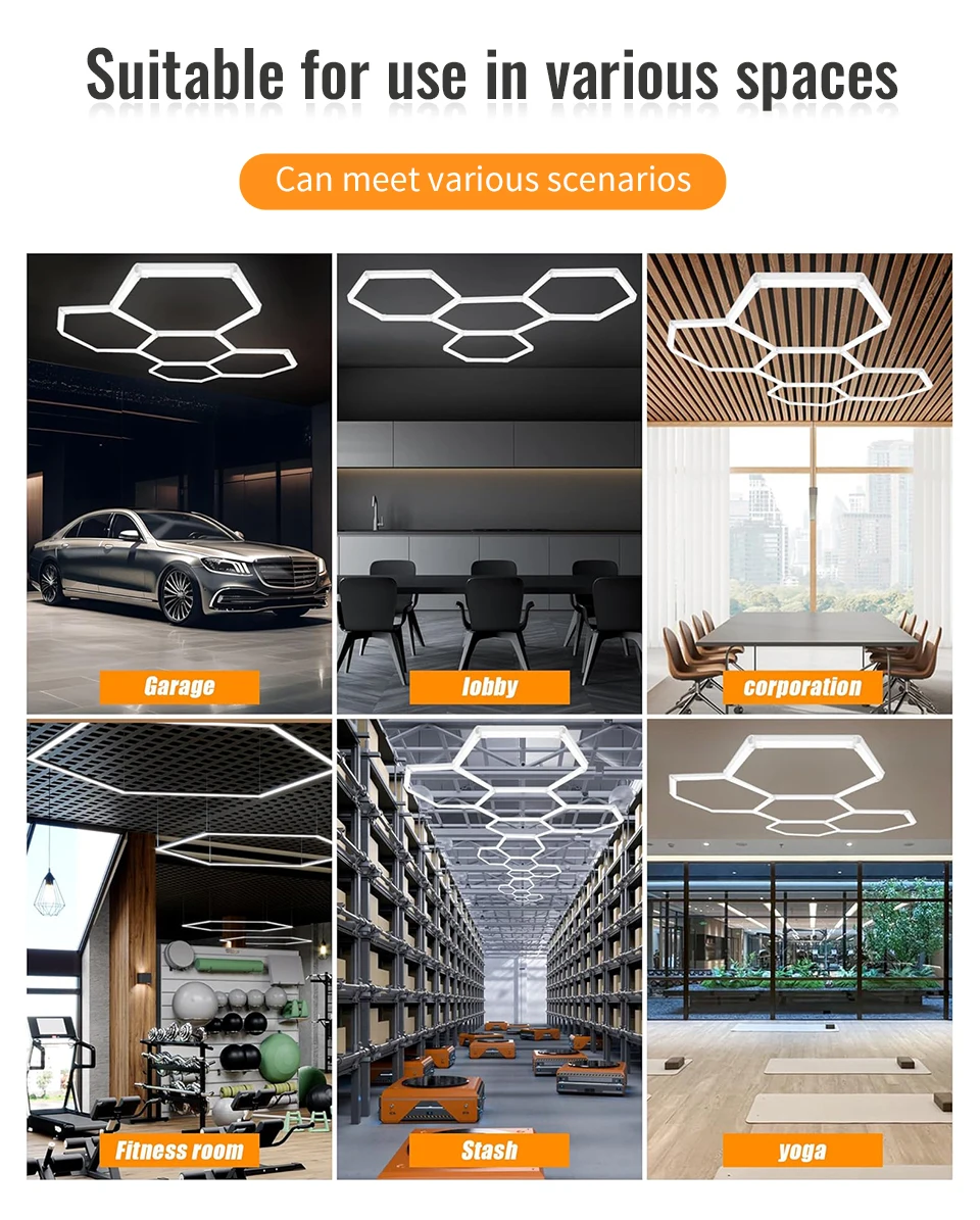 Hexagon LED Car Garage Light with Border 6500k Ceiling Light for Car Detailing Garage Workshop Gym Supermarket Barber Store Free