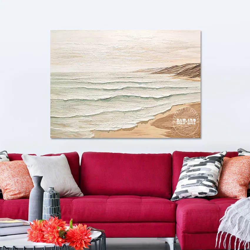 

Palette Knife Seascape Painting Canvas Wall Beach Scenery Abstract Picture Art Frameless Thick Acrylic Texture Decoration Piece