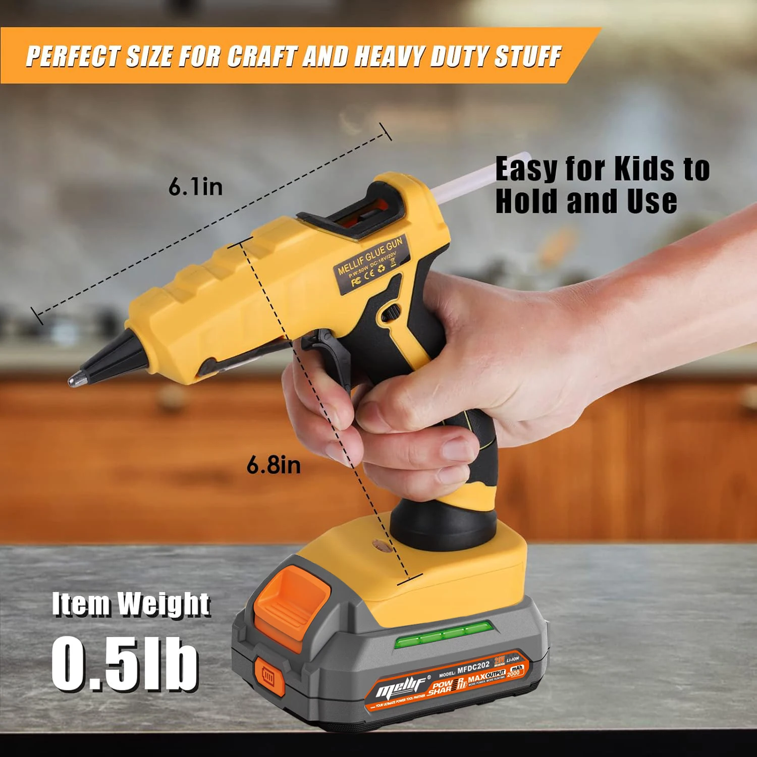 7mm Cordless Hot Glue Gun Compatible with Dewalt 18V 20V MAX Battery Full Size DIY Repair Tool Christmas Gifts(tool only) 2