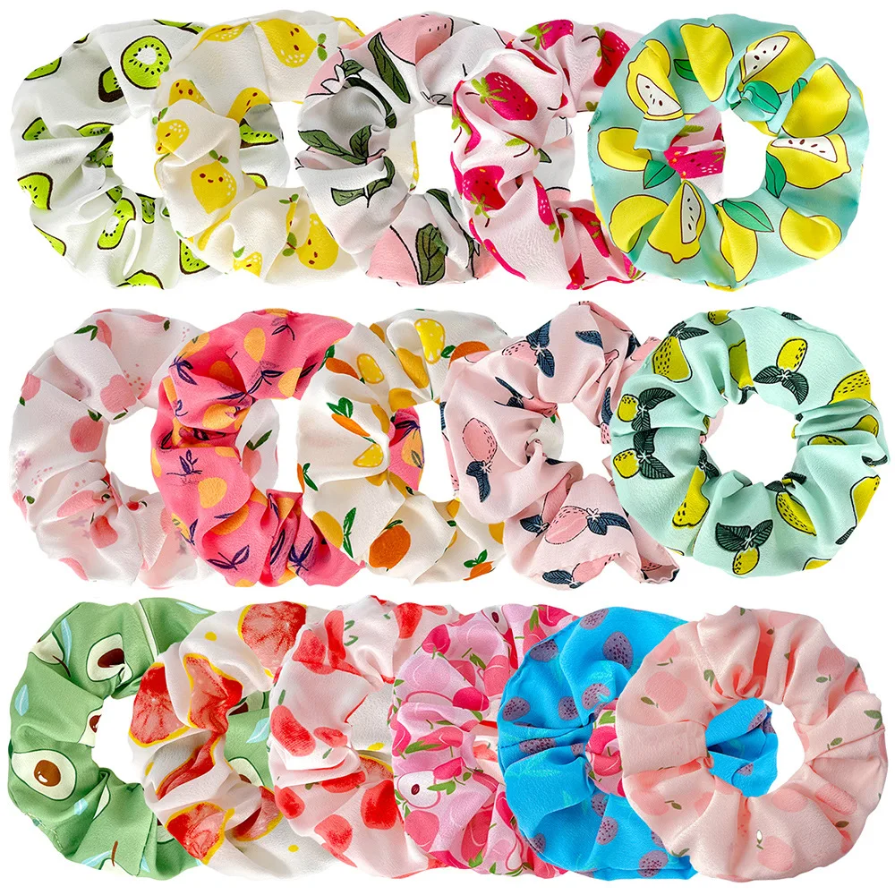 

100Pcs Cute Sweet Funny Fruit Print Scrunchies Elastic Hair Band for Women Girls Lovely Ponytail Holder Hair Ties Ropes Rubbers