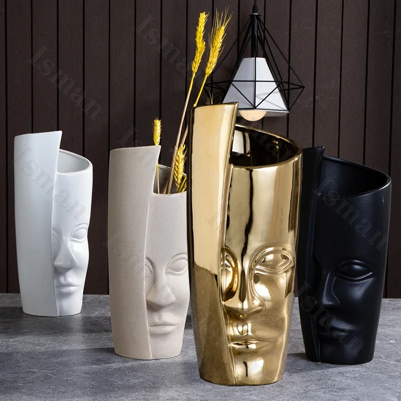 Nordic Human Face Ceramic Vase Modern Decor Home Ikebana Lips Flower Vases Light Luxury Living Room Decoration Accessories 2