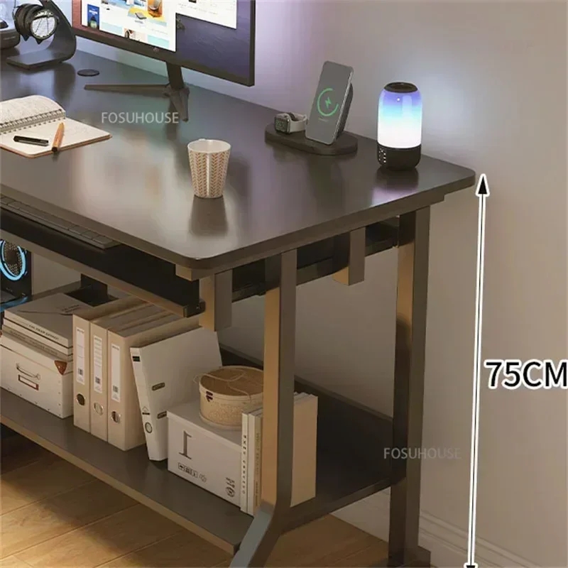Modern Office Table Office Furniture Transparent Glass Computer Desk With Keyboard Tray Student Bedroom Study Table Gaming