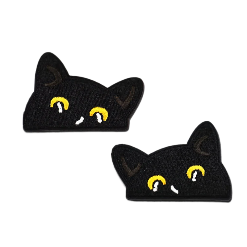 Toppe per abbigliamento ricamate con simpatico gatto nero da 1 pezzo per adesivo per ferro da stiro su tessuto  15