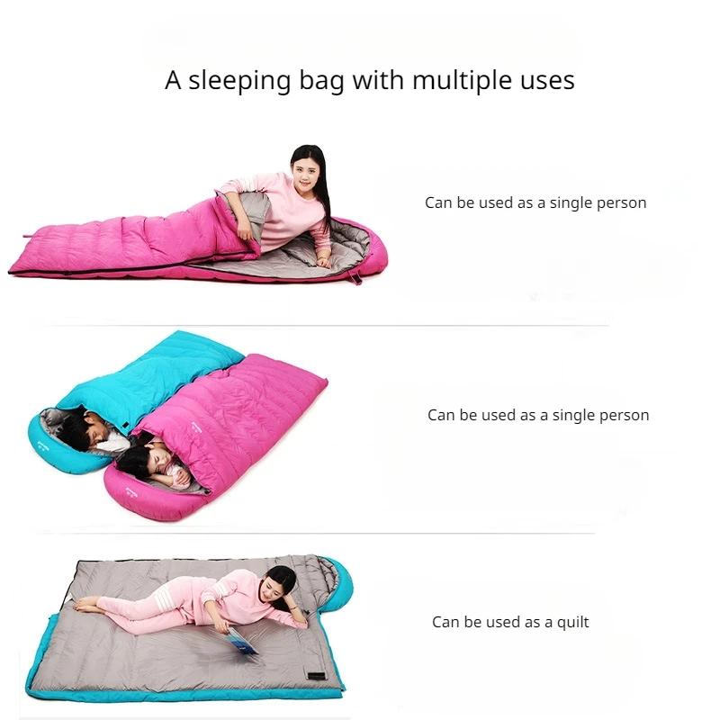 Filling 600/800/1000g White Goose Down Adult Envelope Sleeping Bag Single Person Ulrtalight Outdoor Camping Wich Cap Portable