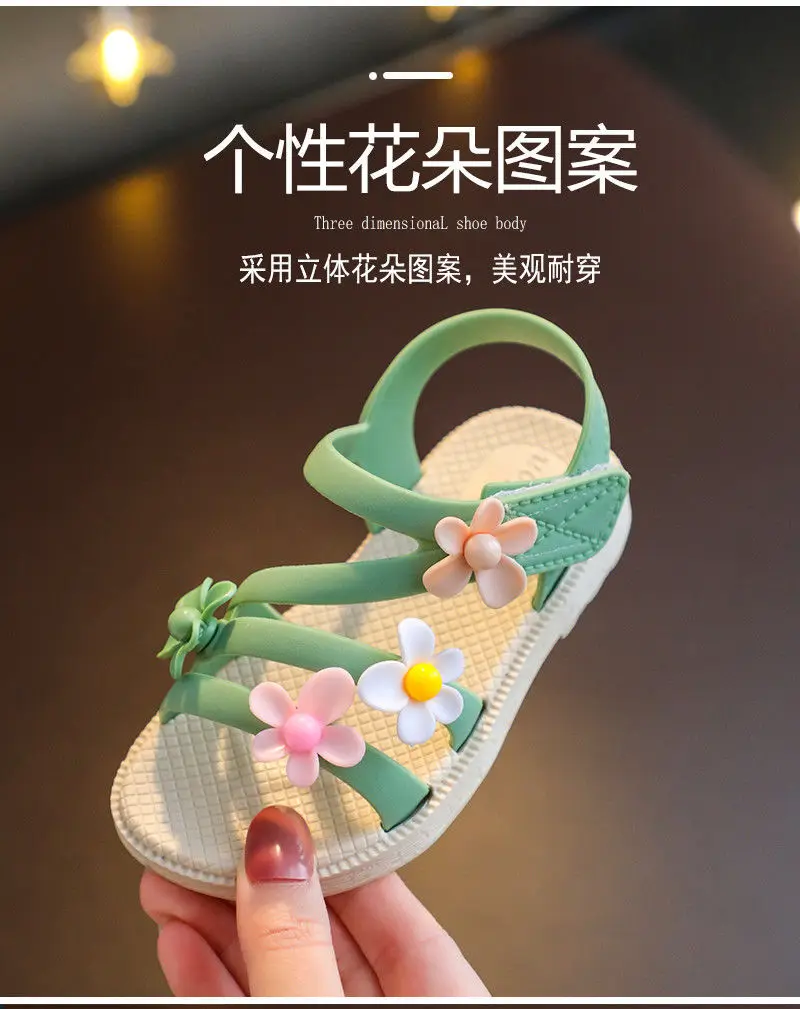 2022 New Summer Little Girls Sandals Flower Simple Cute Pink Green Children Sandals Toddler Baby Soft Casual School Girl Shoes comfortable sandals child