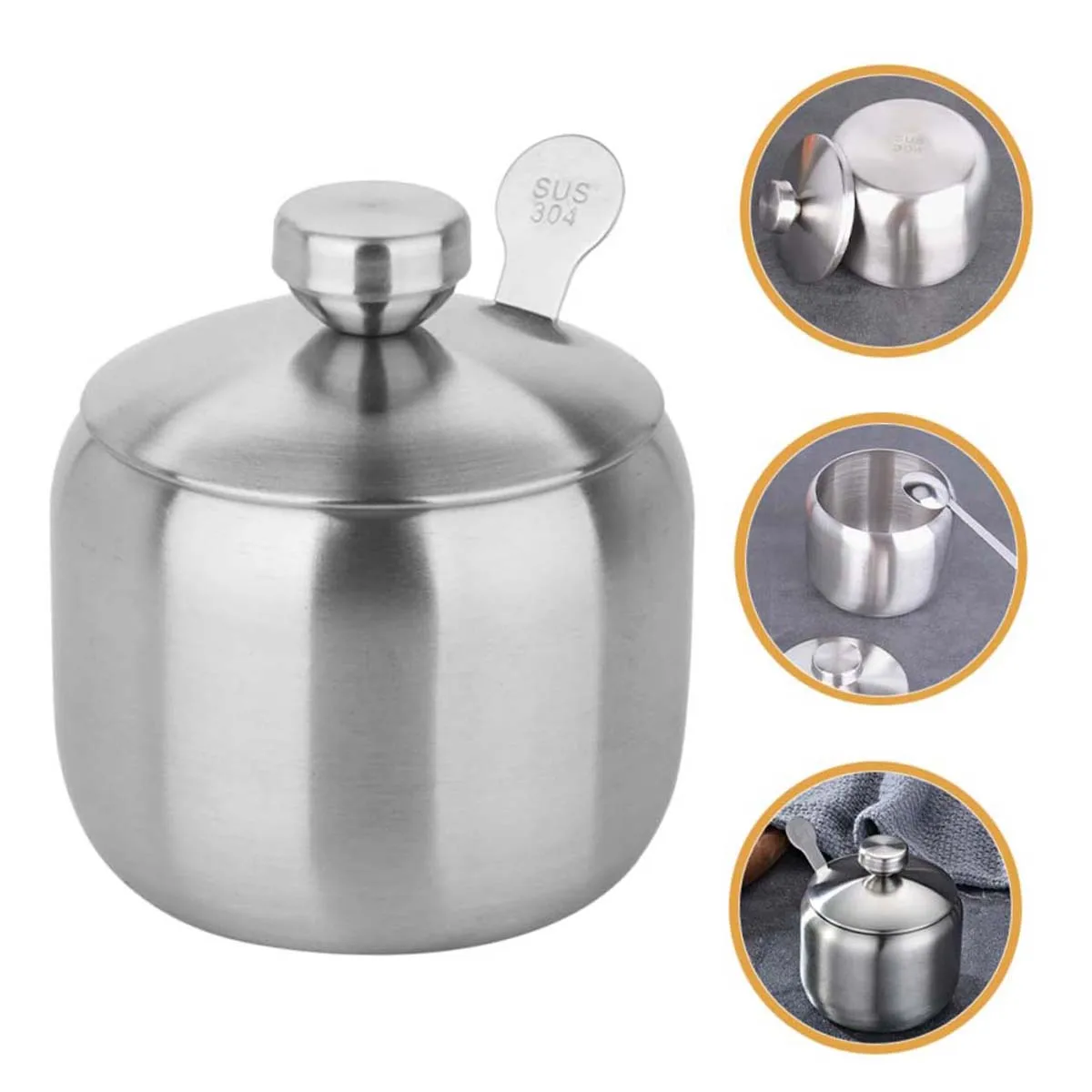 Stainless Steel Seasoning Jar with Spoon Large Capacity Durable Seasoning Pot Kitchen Supplies for Food Storage and Organization 4