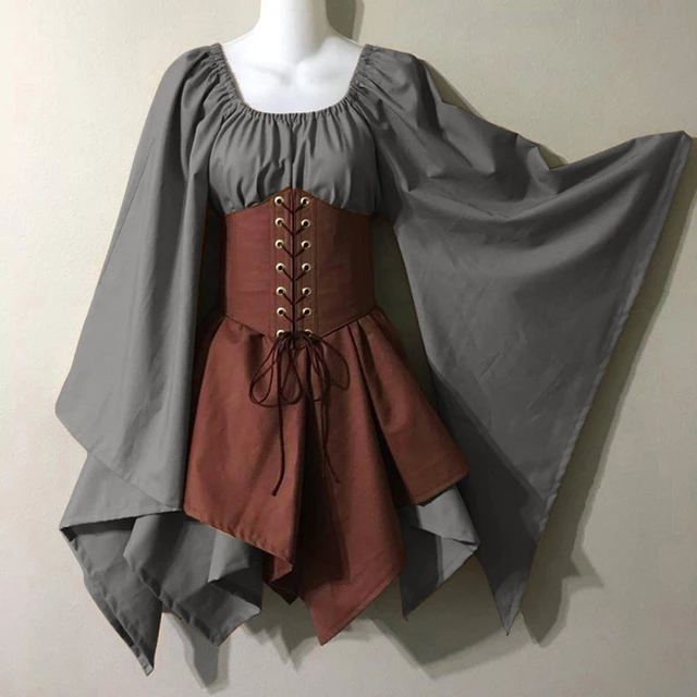 Vestido medieval para mujer, disfraz renacentista irlandés, manga trompeta,  vestido victoriano, vestido vintage, ropa de hadas de Halloween 2023