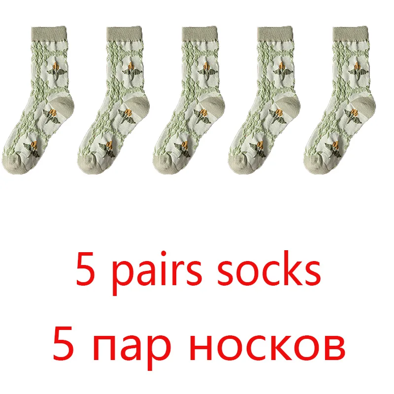 New High Quality Vintage Embossed Flower Style Funny Cute Women Socks For Japanese Fashion Crew Short Casual Ladies Sox Gifts winter socks for women