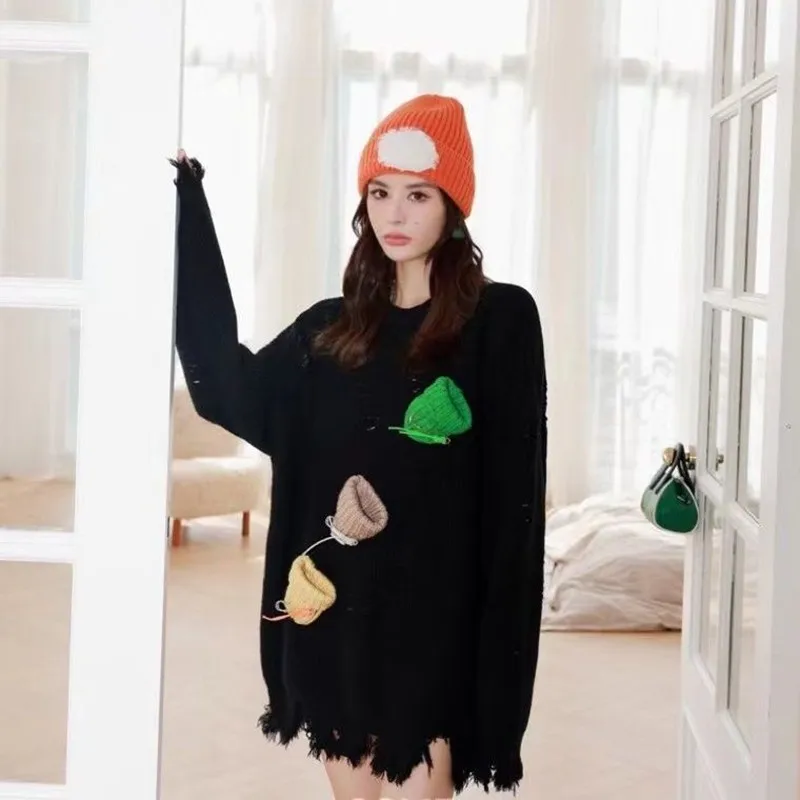 

2022 New Arrival Autumn Winter Women Loose O-neck Long Sleeve Casual Sweater Tassels Design Patchwork Knitted Sweaters P426
