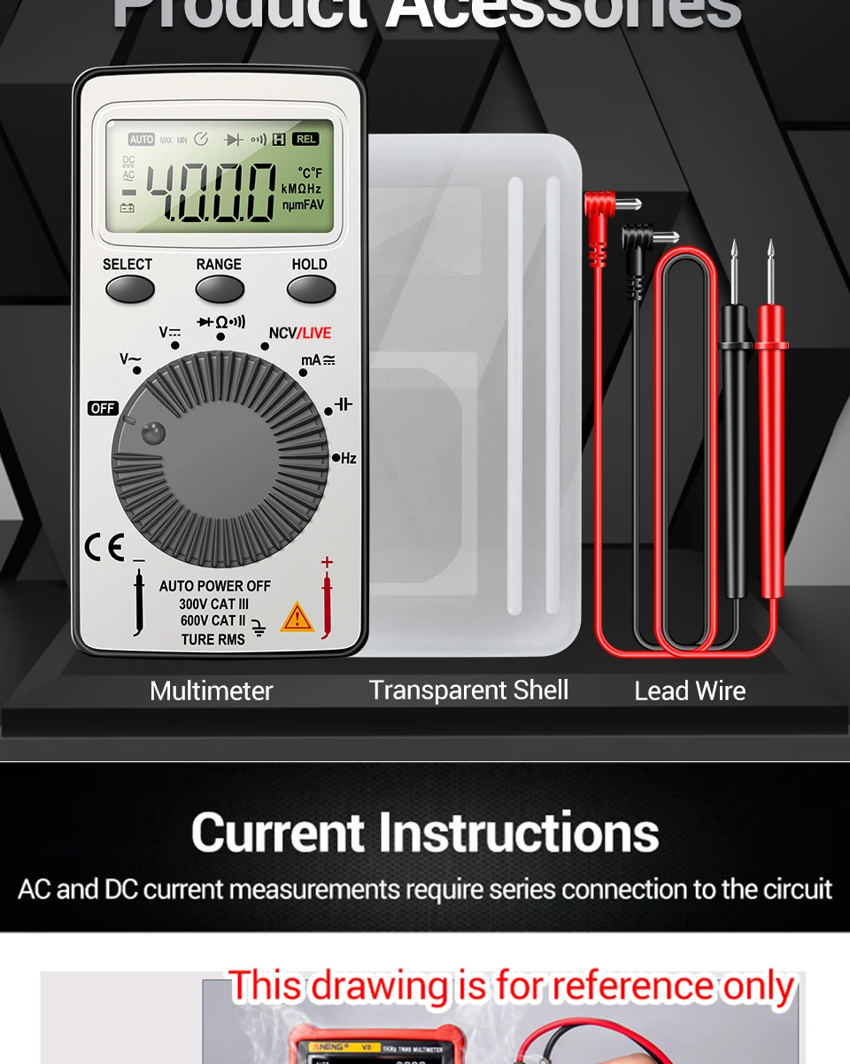 Mini Digital-Multimeter Tester ANENG AN101 Smart Tragbares Professionelles AC/DC-Spannungs- und Strommessgerät für Kfz-Reparaturen und Elektriker – Detail 14