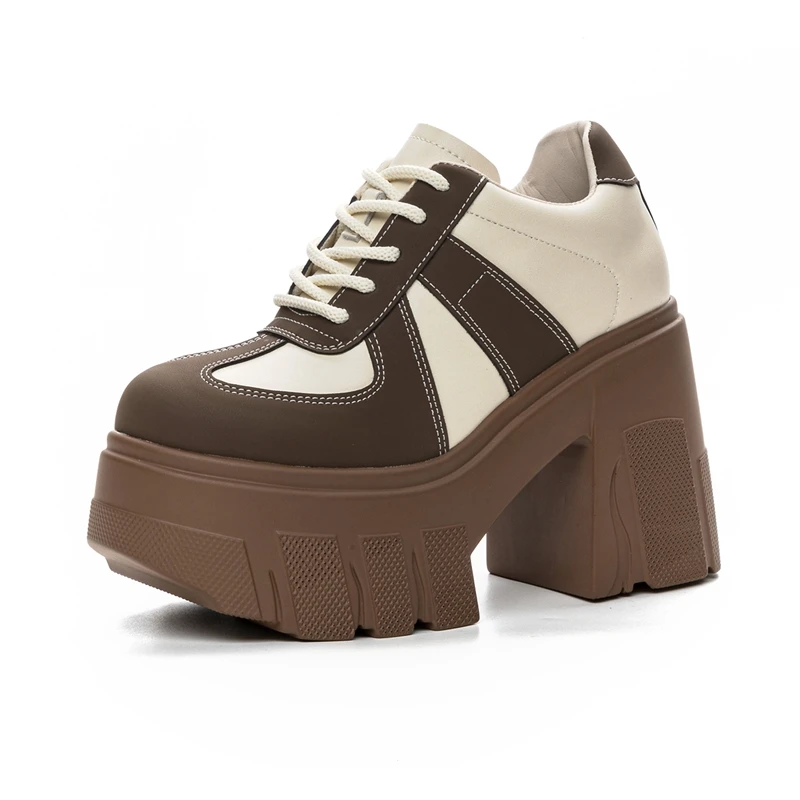 Women High Heels 2024 New Spring Heels High 11cm Platform Women Fashion Shoes Matching Color Lace-up Genuine Leather Women Shoes