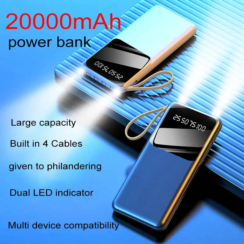 Power Bank Da 20000Mah Power Bank Portatile Leggero Con Filo Integrato Per Iphone 15 Xiaomi 14 13 Samsung Power Bank Di Grande Capacità