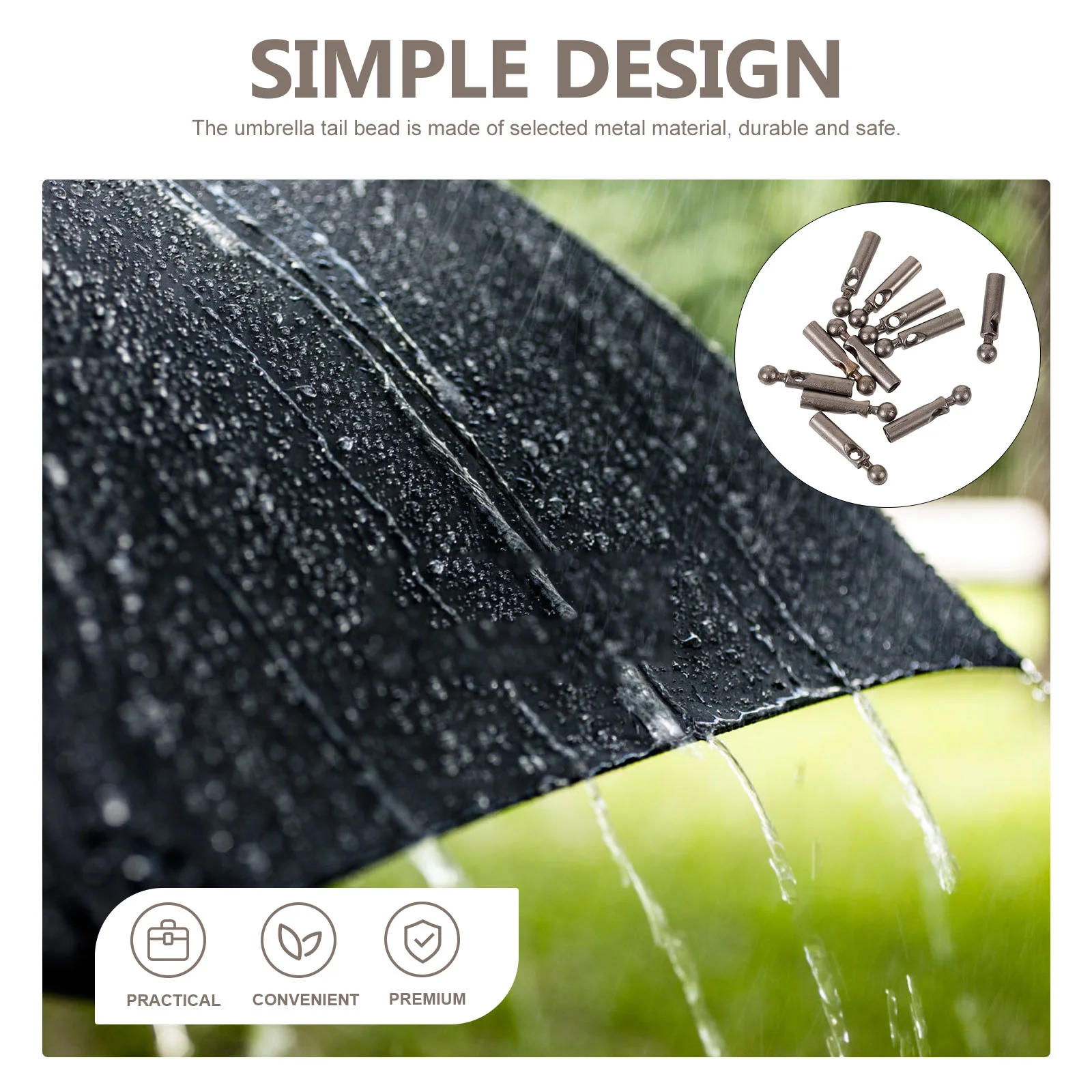 11 Pcs Rain Beads Metal Umbrella Tail Long Handle Sun Repair Parts Accessories Folding Simple Designs Aluminum Alloy Foldable