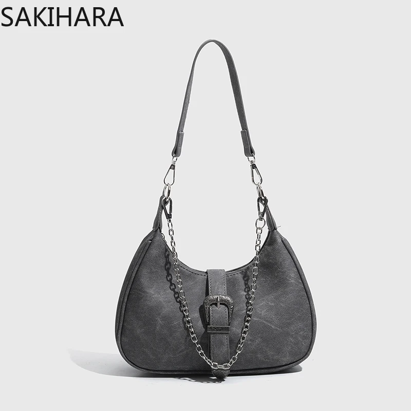 

Vintage Solid Color PU Leather Chains Designer Shoulder Bags Fashion Y2K Handbag for Femele Travel Crossbody Bolsas Para Mujeres