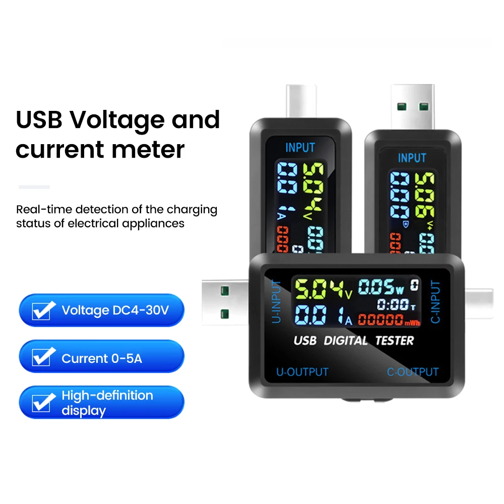 Probador USB 10 en 1, voltímetro Digital de CC, amperímetro, medidor de voltaje de corriente, Detector de amperímetro de voltios, indicador de cargador de Banco de energía