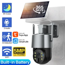 5MP TUYA Solar Camera WIFI Outdoor Solar Powered Security Camera Color Night Vision PIR Motion Sensor Light Wireless PTZ Camera