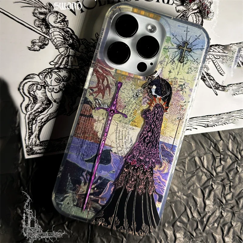 Vintage Angelic Cross Phone Case – Y2K European Knight Design