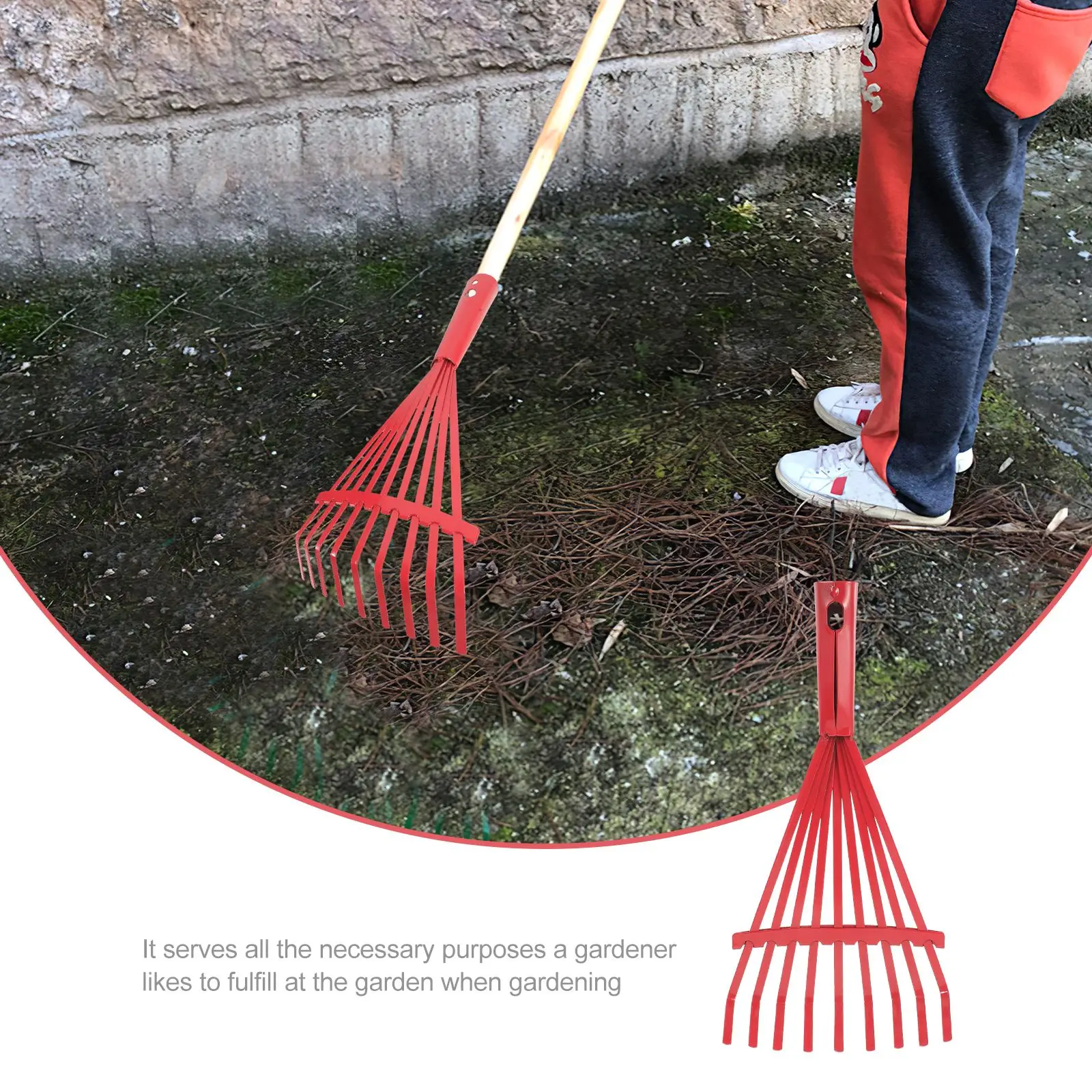 Garden Rake Handle Garden Rake Replacement Leaf Grabber Nine-Tooth Deciduous Head Soil Loosening Tool Steel Ake Plowing Grass