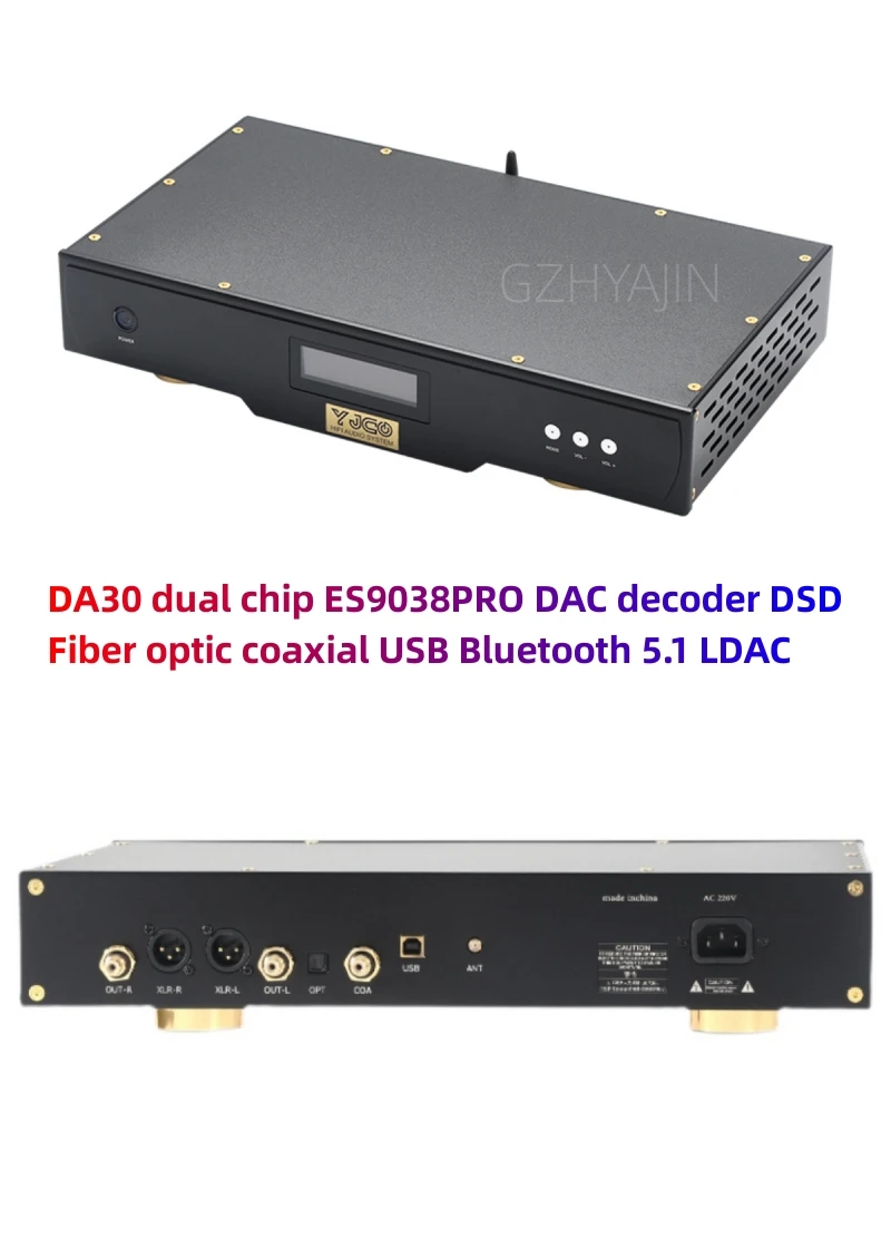 

DA30 dual chip ES9038PRO DAC decoder DSD fiber coaxial USB Bluetooth 5.1 LDAC