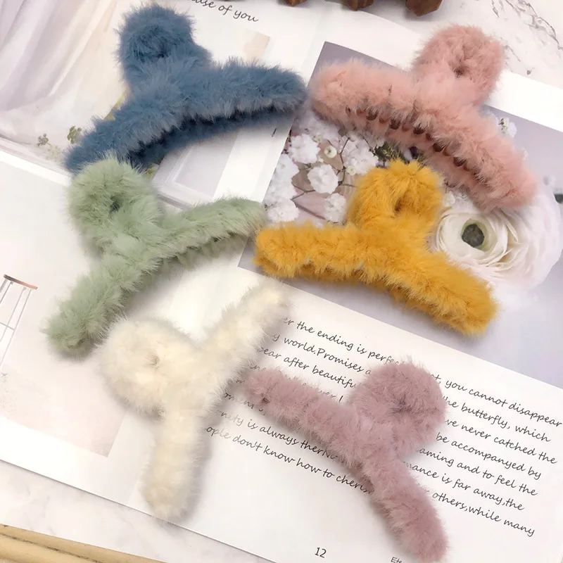 2022 New Korea Large Size Candy Color Autumn And Winter Plush Clip Female Hair Clip Back Head Shark Clip Hairpin Hair Accessorie adjustable welding helmet solar auto dimming welding headband welding head ring argon arc welding round hole headband accessorie