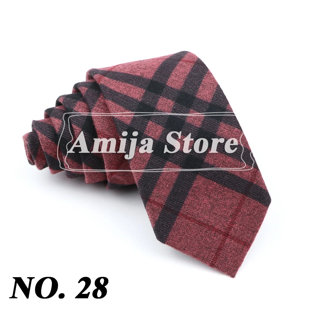 Super Weiche Wolle Baumwolle Krawatte Plaid Diamant Gestreiften Männer 6cm Dünne Krawatte Rot Blau Dunkle Farbe Smoking Anzug Männlichen geschenk Hemd Zubehör – Detail 31