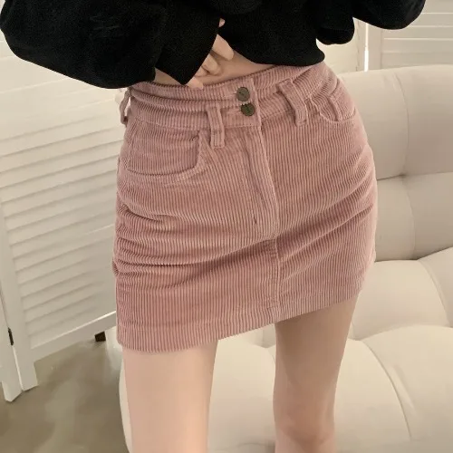 חצאית מותאמת לגוף בצבע ורוד עם מותן גבוה לנשים לסתיו וחורף, חצאית A-Line דקה ומחמיאה לגוף, חצאית מגניבה לבנות