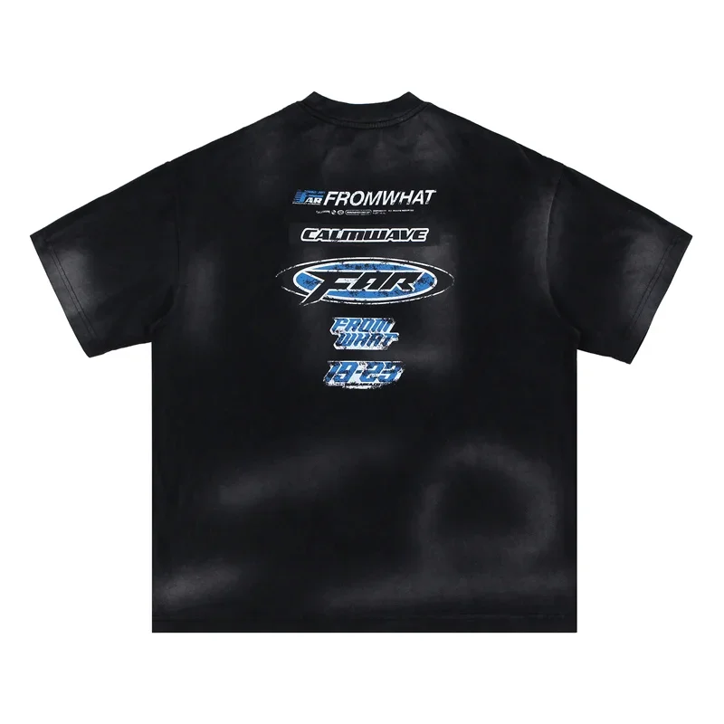 Y2K Far archive Wash Water Black T-shirt 1:1  Vintage Tops Summer Men's Women's High Street Loose Short Sleeve T-shirt