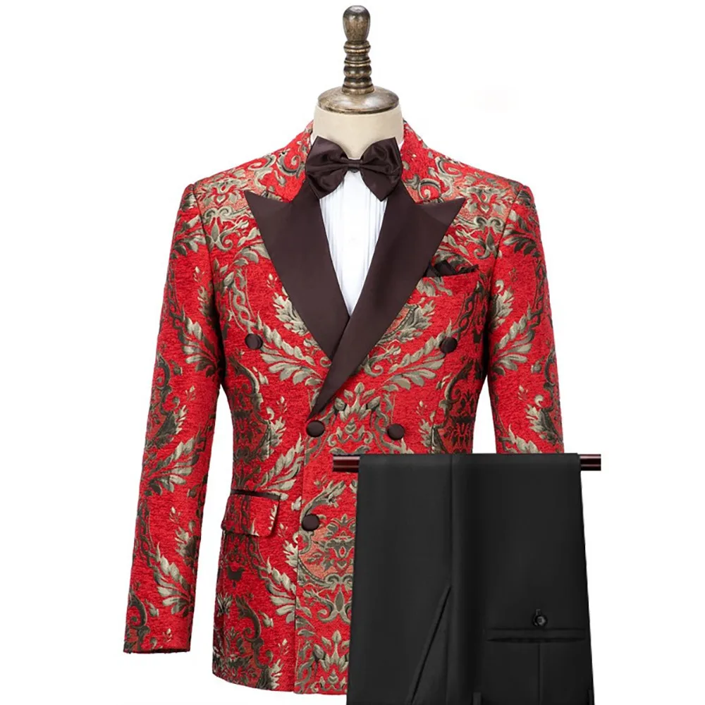 

Жаккардовые смокинги для жениха с цветами, двубортная Черная куртка с лацканами и брюки, комплекты формальных свадебных костюмов для мужчин, облегающая мужская одежда