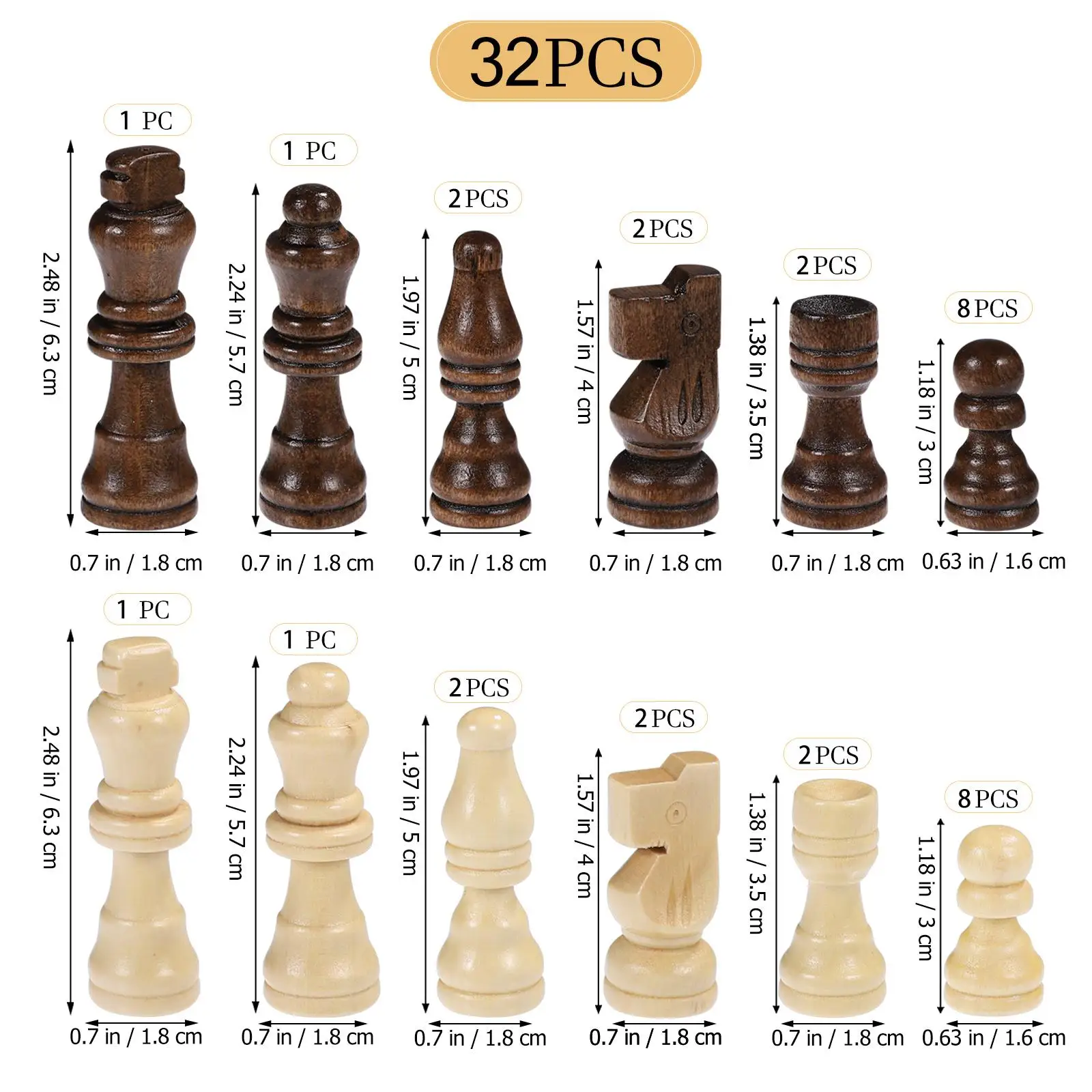 NUOBESTY 32pcs International Chess Pieces Wooden Chess Pieces Board Replacement Accessories
