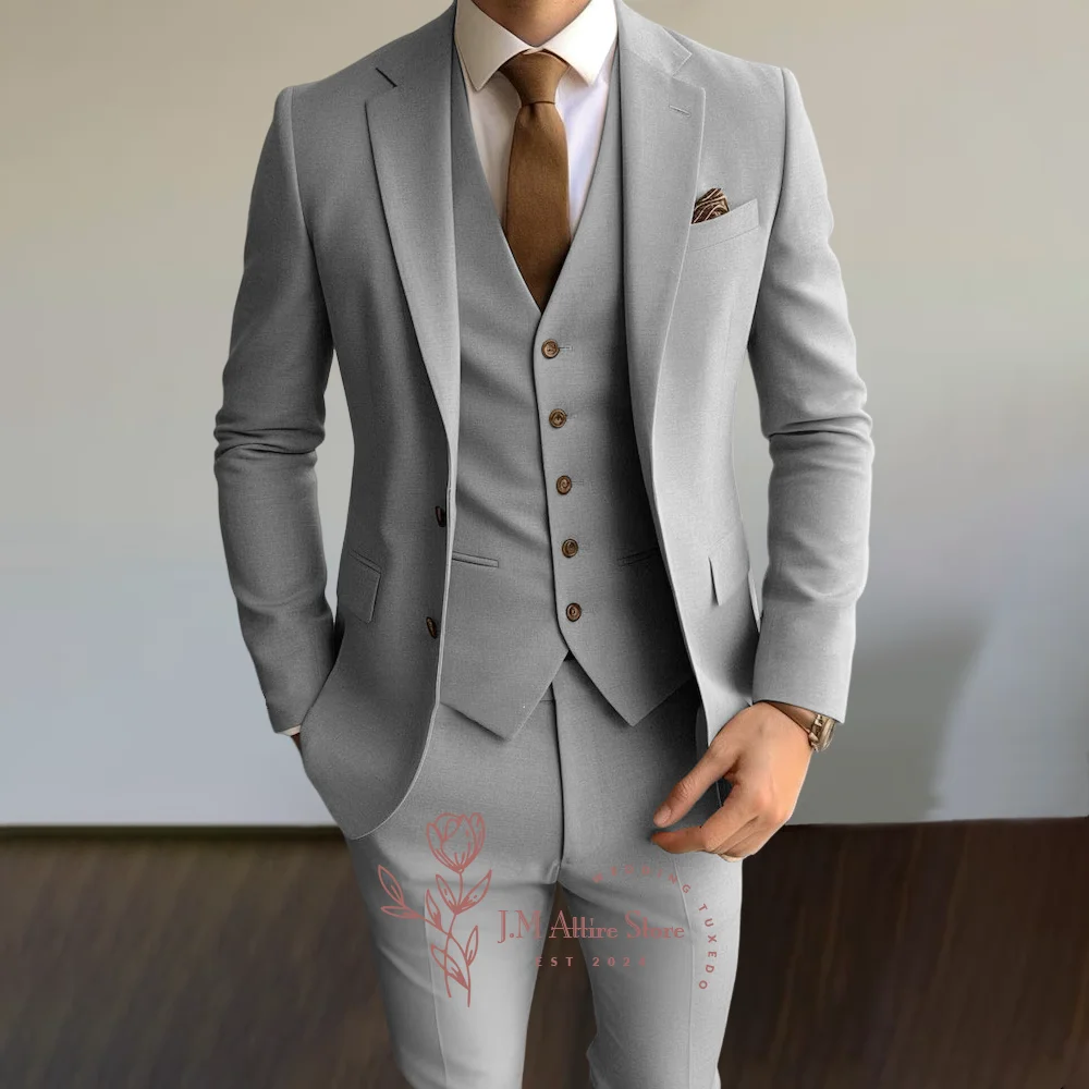 3-Piece Men's Wedding Suit Business Men Blazer Groomsmen Blazer Premium Khaki Tailored Modern Elegance for Business & Events