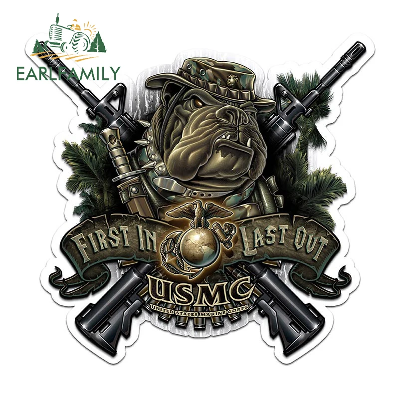 Earlfamily 13Cm X 12.3Cm Usmc 3D Devil Dog Car Sticker First In Last Out Decal Retro Marine Corp Graphic Off Road Trunk Stickers