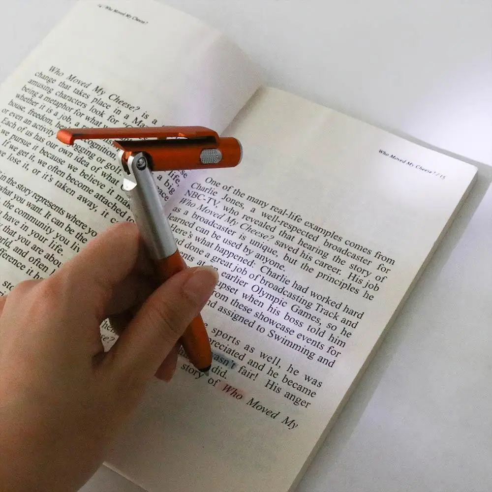 Foldable Multifunctional Night Reading Stationery School Stylus Pen Cellphone Holder Ballpoint Pen with LED Light Writing