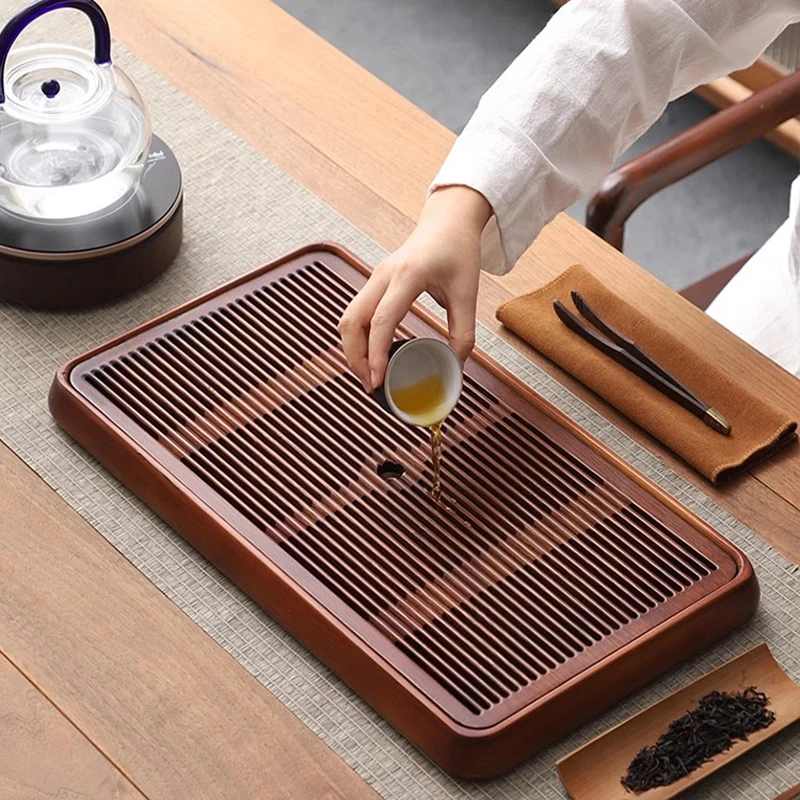 GIANXI Household Coffee Teapot Bamboo Tray Kitchen Restaurant Serving Tray for Decoration Rectangle Wooden Tea Tools Set