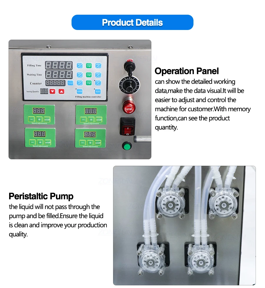 ZONESUN Automatic Desktop CNC Peristaltic Pump Filling Machine With Conveyor ZS-DTPP4W