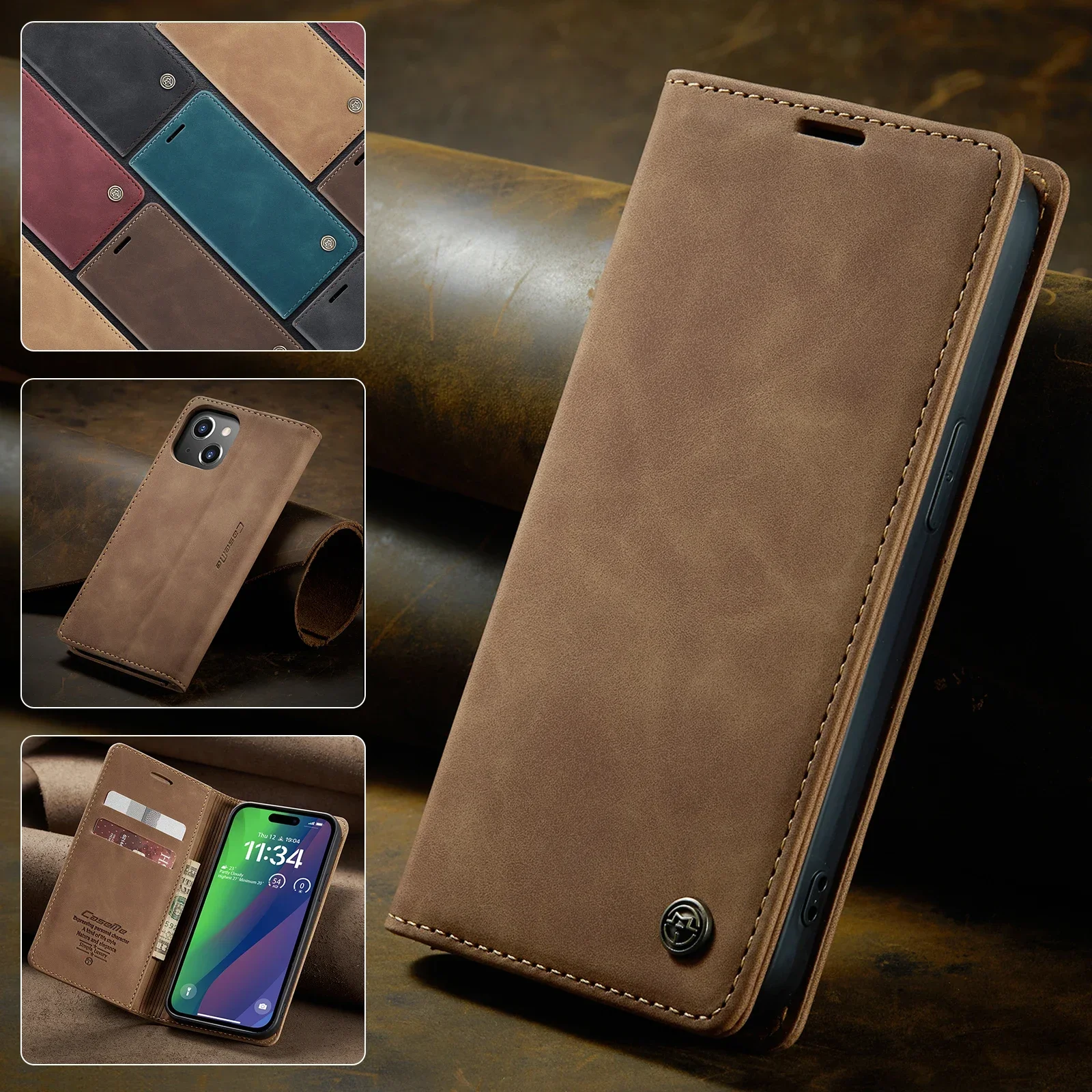 마그네틱 가죽 지갑 케이스, 2022 카드 슬롯 스탠드 북 폰 커버, 아이폰 13, 12 미니, 14, 15 프로, 11, XS 맥스, X,..